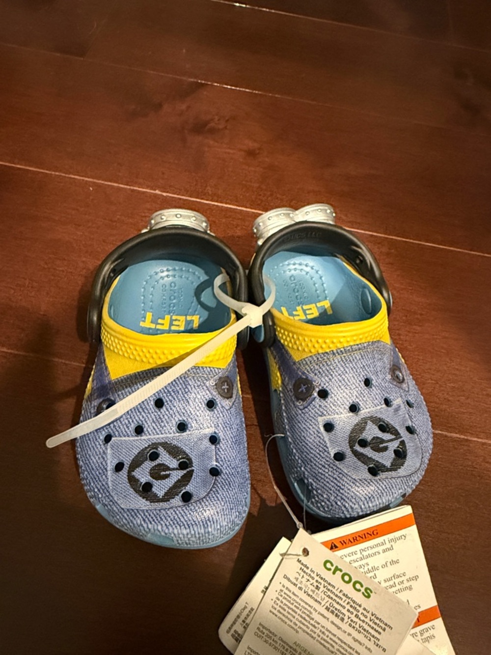CROCS Kids Blue Denim-Look Clogs with Yellow Trim
